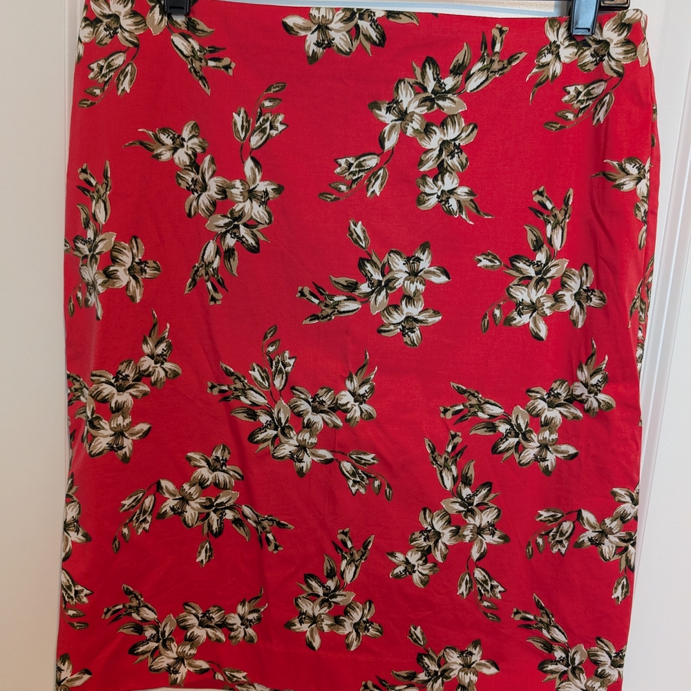 Talbots Red Floral Pencil Skirt